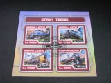 Timbre Poștale BlocSierra Leone 2017 &ndash; 4 Locomotive cu Abur Celebre, Le 9800, Obliterat, colecție tematică feroviară, Transporturi, Stampilat