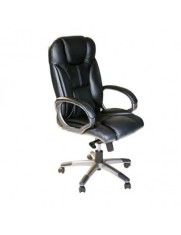 Scaun directorial din piele OFF 5860, mecanism multiblock, robust, baza cromata, 120 kg, negru foto