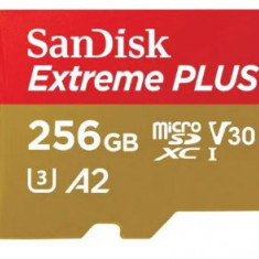 Card de memorie SanDisk Extreme Plus SDSQXBD-256G-GN6MA, MicroSDXC, 256 GB, UHS-I U3, Clasa 10, V30 + Adaptor SD