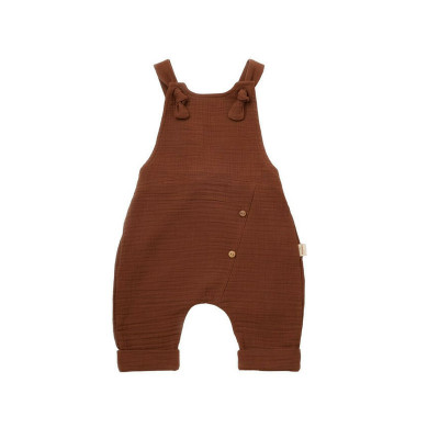 Salopeta de vara cu pantaloni lungi din muselina, BabyCosy, 100%bumbac, caramiziu (Marime: 9-12 luni) foto