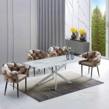 Scaun Dining Modern Din Catifea Si Cadru Metalic Buc 256 BEJ