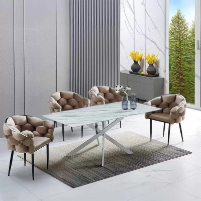 Scaun Dining Modern Din Catifea Si Cadru Metalic Buc 256 BEJ foto