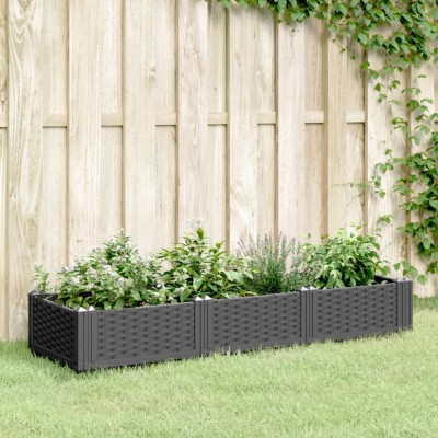 vidaXL Jardinieră de grădină cu țăruși, negru, 125x40x28,5 cm, PP foto