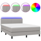 Cumpara ieftin Pat cu arcuri, saltea si LED, gri deschis, 140x190 cm, textil