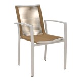 Cumpara ieftin Scaun de gradina Jonian stivuibil aluminiu alb si plasa in nuanta naturala 57x63x83 cm