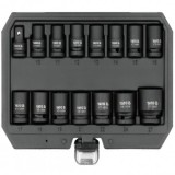 Set tubulare impact 1/2&quot;, 10-27mm, 15 piese in cutie cu adaptor 3/8&quot;