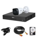 Kit supraveghere 1 camera 2MP, lentila 2.8mm, IR 30m, DVR 4 canale, 5MP, 1 x HDD, accesorii SafetyGuard Surveillance, Dahua