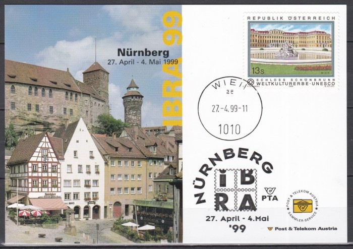 Austria 1999 - Expoziția Internațională de Timbre &bdquo;IBRA &#039;99&rdquo; - N&uuml;rnberg, Carte Maxima