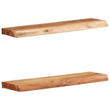Rafturi perete vidaXL, 2 buc, 60x20x3.5cm, lemn masiv acacia, maro, rafturi suspendate, etajere decorative