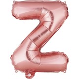 Balon folie metalizata litera z, flippy, 40 cm, umflati cu heliu sau aer, ambalaj individual, pai inclus, rose gold