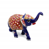 Statueta elefant cu tompa in sus metal emailat albastru cu rosu - 10cm, Stonemania Bijou