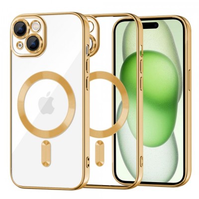 Husa MagSafe pentru Apple iPhone 15 Plus, Techsuit, Luxury Crystal, Aurie foto