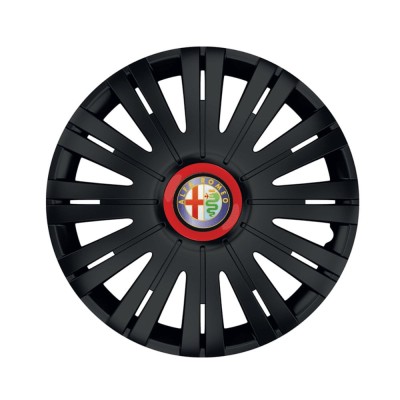 Set 4 Capace Roti pentru Alfa Romeo, model Active Black Cu Inel Rosu, R15 foto