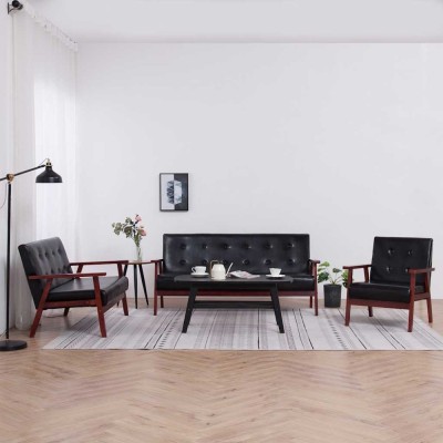 Set canapea, 3 piese., negru, piele artificială foto