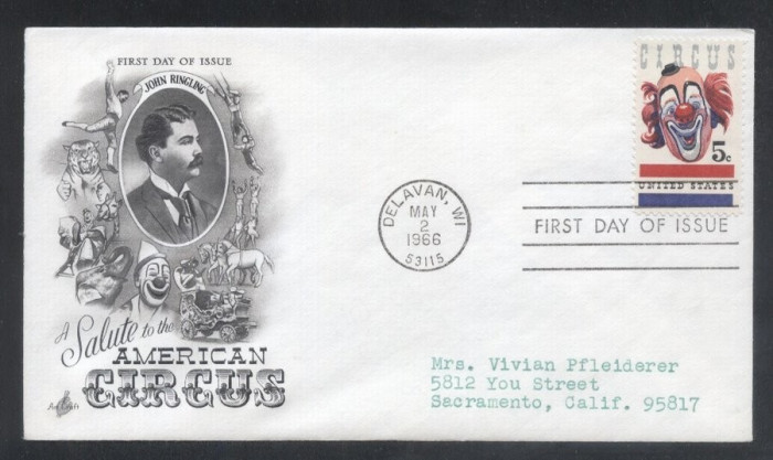 United States 1966 Circus FDC K.635