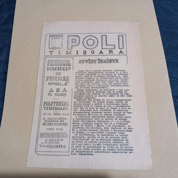 Program Poli Timisoara - ASA TG. Mures