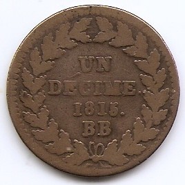 Franta 1 decime 1815 BB - Napoleon I, Litera L, Bronz, 20 g, 32 mm, KM-701 (1) foto