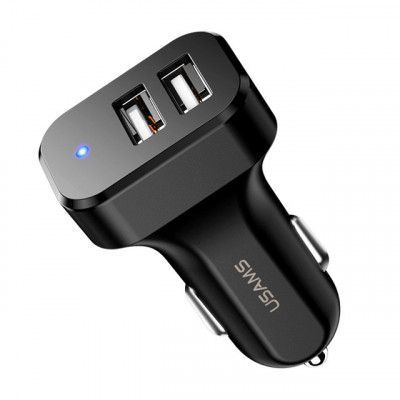 Incarcator Auto USAMS, C13, 2.1A, Dual USB Car Charger, US-CC087, Black foto