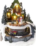 Decoratiune de Craciun MagicHome casa cu trenulet LED, 18,5x21 cm