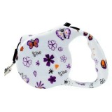 Lesa retractabila cu maner ergonomic si buton de franare, tip banda, Lungime 5m, Greutate Maxima 15 Kg, imprimeu fluturasi, Ropet