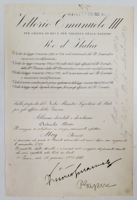 Vittorio Emanuele III Regele Italiei, Brevet semnat olograf, 1930 foto