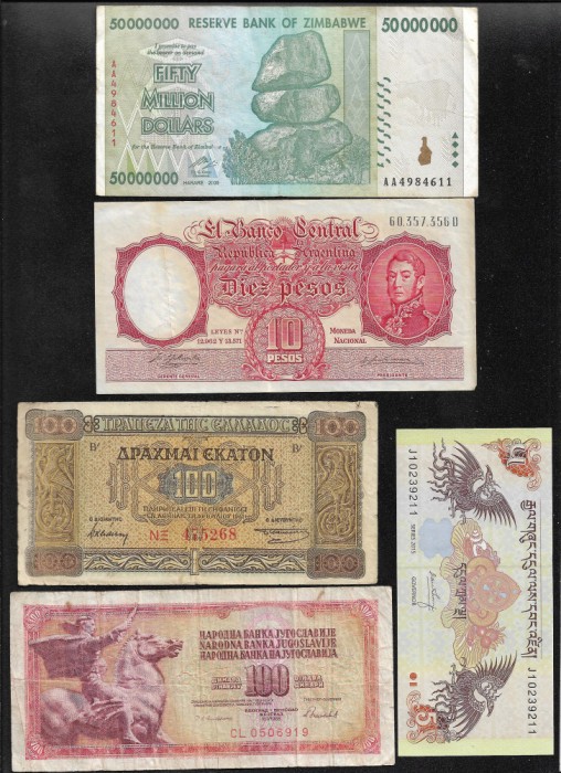 Set 5 bancnote de prin lume adunate (cele din imagini) #389