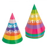 Coifuri Petrecere Carton, Happy Birthday, Dungi Imprimeu Argintiu, Multicolor, Set 20 Bucăți, 16cm, Oem