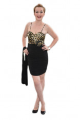 Rochie aparte de ocazii, mulata pe corp, cu insertie animal-print sus foto