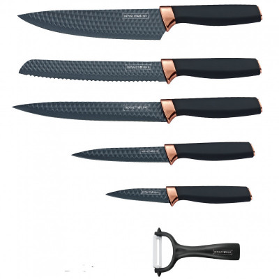 Set cuțite Royalty Line RL-DC5B, 6 bucăți, Peeler, &amp;Icirc;nveliș antiaderent, Negru/gri foto