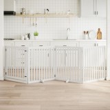 vidaXL Poartă c&acirc;ini pliabilă cu ușă, 4 panouri, alb, 320 cm, lemn plop