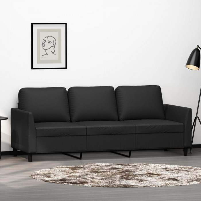 Canapea cu 3 locuri, negru, 180 cm, piele ecologica GartenMobel Dekor