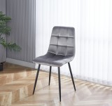 Scaun de living si bucatarie cu cadru metalic, AB37 ergonomic, catifea, 89x44x43 cm, 100 Kg, Gri