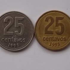 LOT 2 MONEDE DIFERITE -25 CENTAVOS 1993 ARGENTINA