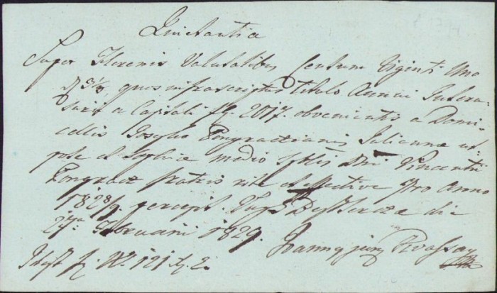 A321 Chitanță olografă, 1829, &icirc;n limba latină