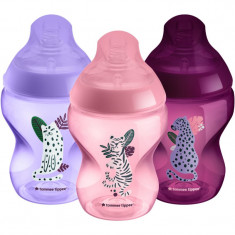 Tommee Tippee Closer To Nature Anti-colic Jungle Pinks biberon pentru sugari Slow Flow 0 m+ 3x260 ml