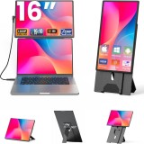 Cumpara ieftin Monitor Extensibil Dublu Laptop, Ecran 16&quot; IPS Full HD 1200P, USB-C, Plug &amp; Play, 360&deg; Rotire, Portabil, Compatibil Windows/MacOS, Suport Inclus, Negr