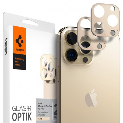 Set 2 Folii de protectie camera Spigen Optik.TR Protector pentru Apple iPhone 13 Pro/13 Pro Max Auriu foto