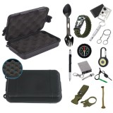Cumpara ieftin Kit supravietuire multifunctional outdoor Marimea M 12 unelte cutie etansa ABS 18x11x5 cm IP54 camping urgente drumetii portabil