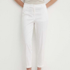 Sisley pantaloni femei, culoarea alb, fason tigareta, high waist