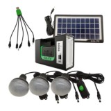Kit solar GD-Lite 10, dotat cu dispozitive USB cu 3 becuri LED + acumulator de mare capacitate + Radio, negru, Oem