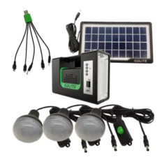 Kit solar GD-Lite 10, dotat cu dispozitive USB cu 3 becuri LED + acumulator de mare capacitate + Radio, negru