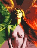 Phoenix - Pictura pop art, manifest erotic, tempera pe carton special, arta erotica 27 x 35 cm, certificat de autenticitate