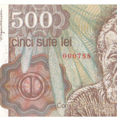 SV * Romania 500 LEI 1991, 1 Aprilie * BNR * Seria A.0005 * UNC