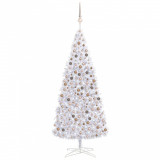 Set brad Crăciun artificial cu LED-uri &amp; globuri, alb, 400 cm