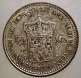 J.181 OLANDA WILHELMINA 1/2 GULDEN 1929 ARGINT