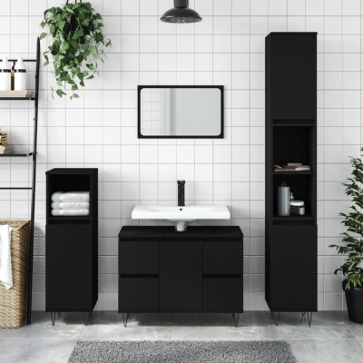 Gossi dulap pentru baie, negru, 80x33x60 cm, lemn compozit foto