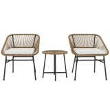 Outsunny Set Bistro din 3 Piese cu Măsuță de Cafea cu Blat de Sticlă și 2 Scaune, &Phi;45x46 cm, Natural | Aosom Romania