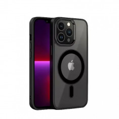Husa MagSafe pentru Apple iPhone 12/ 12 Pro, Full Cover, Frosted Acrylic Color Big Hole, Magnetica, Incarcare Wireless, Flippy, Negru foto