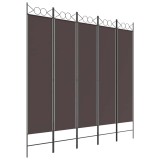 Cumpara ieftin Paravan de camera cu 5 panouri maro 200x200 cm material textil