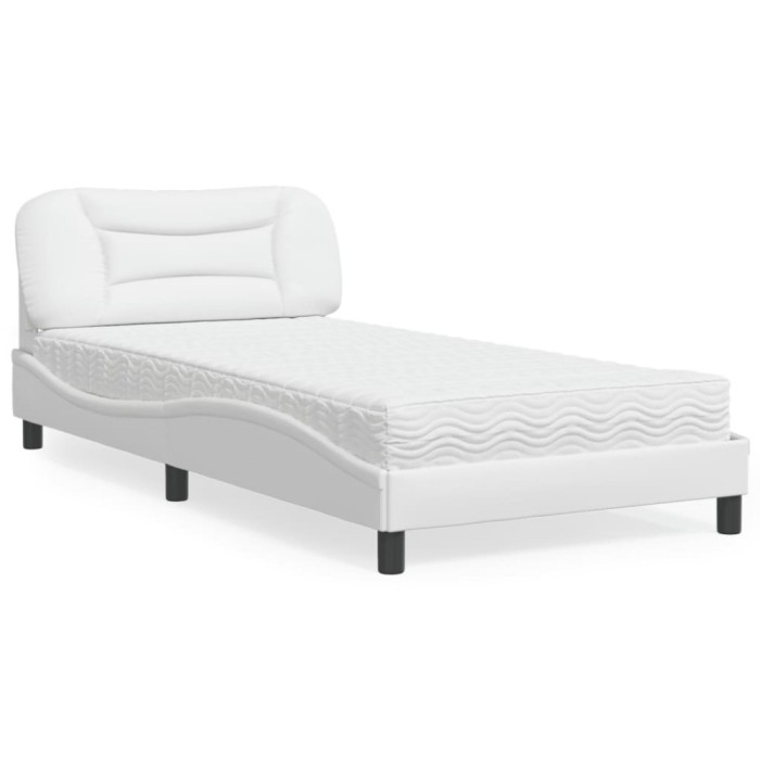 vidaXL Pat cu saltea, Hvar, alb, 100x200 cm, piele ecologică 3208704